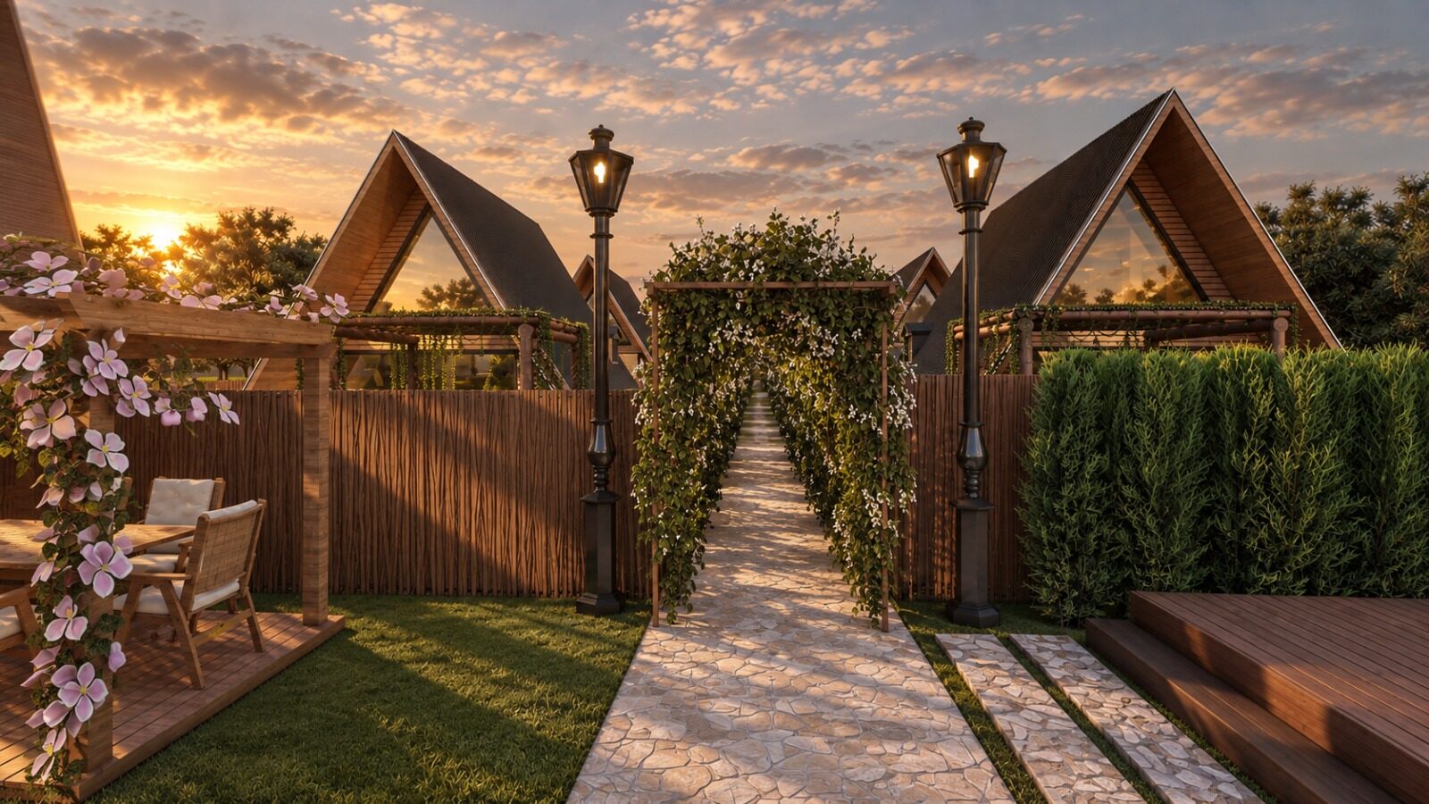 Villa girişi ve bahçe yolu