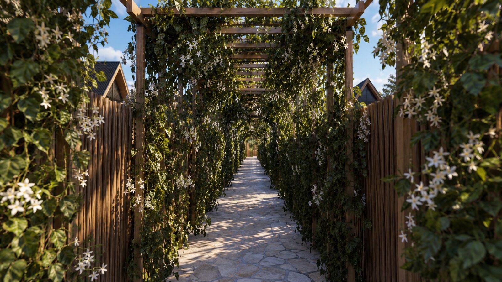 Sarmaşıklı pergola yolu