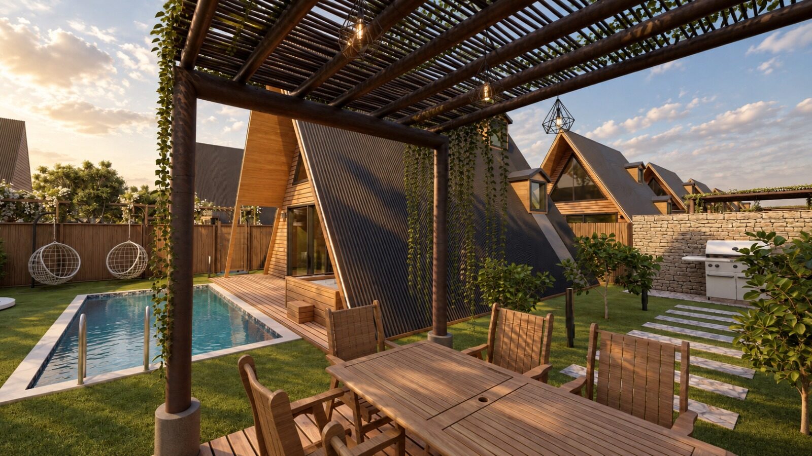 Pergola altından havuz